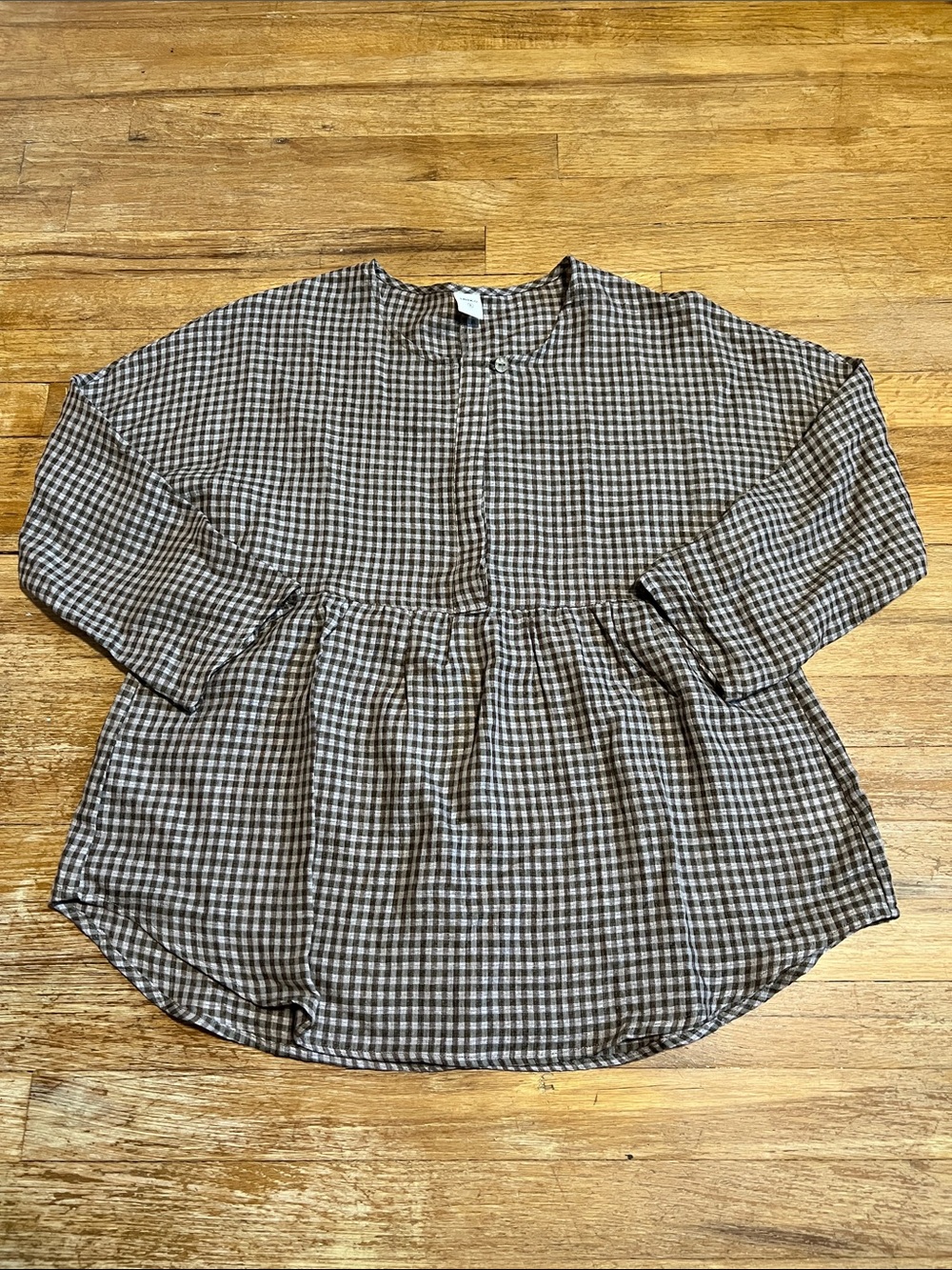 Lintico Brown Gingham Linen Blend Peplum Blouse Top Size small